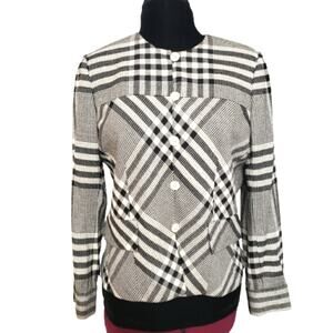 Vintage Doncaster Silk Black and White Checkered Lined Button Front Blazer 10
